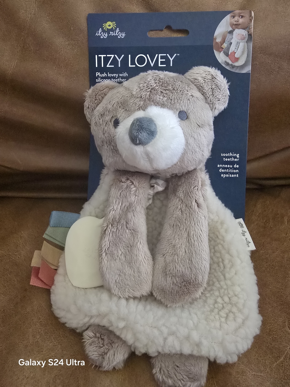 NWT Itzy Ritzy Sherpa Plush Theo Bear Lovey with Silicone Teether
